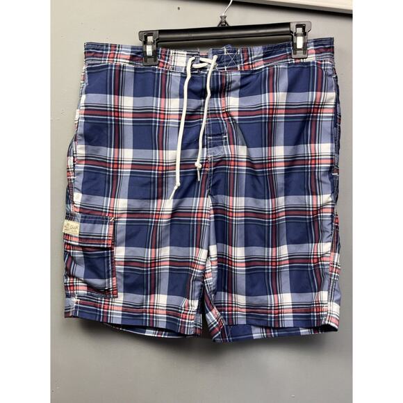 Ralph‎ Lauren Chaps Swim Shorts Trunks Mens Large Blue Plaid Lined Board Prep - Picture 1 of 9